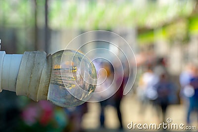 Old fashioned Edison lightbulb are hanged to the wall Stock Photo