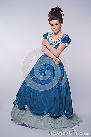 Old Fashioned Girl In Blue Dress Stock Photos Image 