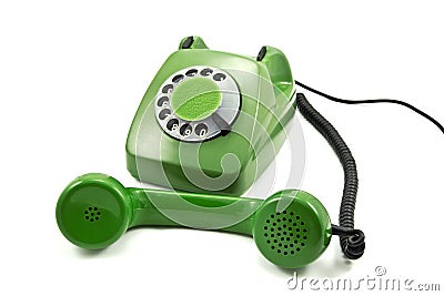 Old-fashioned green analogue phone Stock Photo