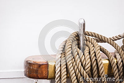 Old fashioned harbor marina sailboat ropes Stock Photo