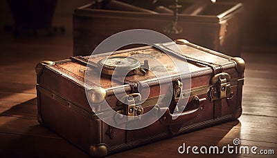 Old fashioned leather suitcase, a timeless adventure essential generated by AI Stock Photo