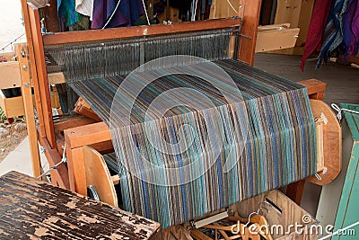 Old fashioned loom weaving machine Stock Photo
