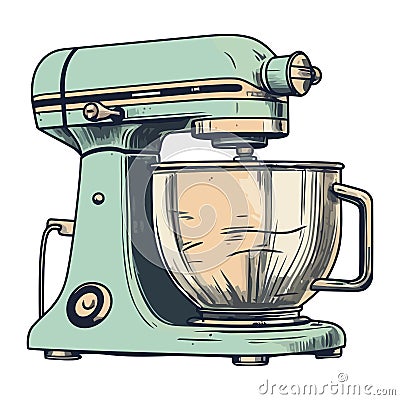 Old fashioned metal electric mixer Vector Illustration