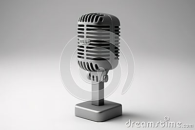 Old fashioned microphone over white background with copy space. 3D rendering style. Stock Photo