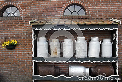 Old-fashioned milk pails Stock Photo