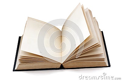 Old fashioned open book with empty pages isolated with shadows Stock Photo