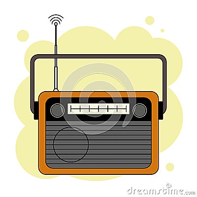 Old-fashioned orange radio receiver Vector Illustration