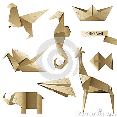 Old-fashioned origami set Vector Illustration