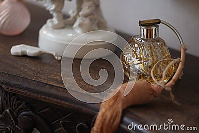 Old Fashioned Perfume Atomizer. Vintage perfume spray bottle Stock Photo