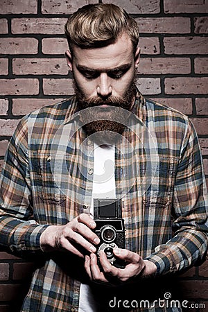 Old-fashioned photographer. Stock Photo