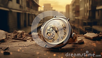 Old fashioned pocket watch, rusty and broken, symbolizes nostalgia and history generated by AI Stock Photo
