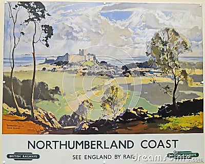 Railway Destination Adverts for Northumberland Coast Editorial Stock Photo