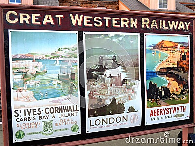 Great Western Railway Destination Advertising Posters Editorial Stock Photo