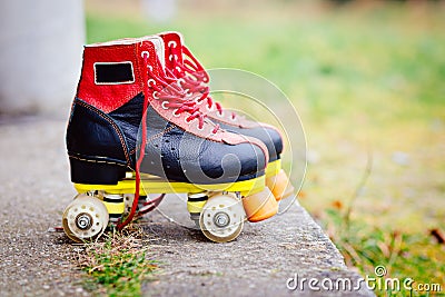 Old fashioned roller skates Stock Photo