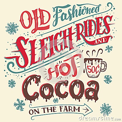 Old fashioned sleigh rides and hot cocoa card Vector Illustration