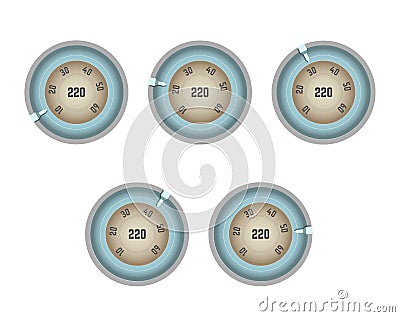 Old-fashioned speedometer with numbers in circle and pointer Vector Illustration