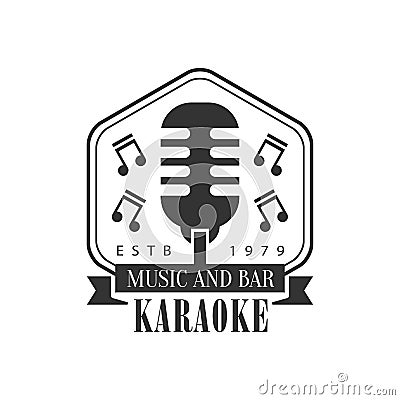 Old-Fashioned Stage Microphone In Frame Karaoke Premium Quality Bar Club Monochrome Promotion Retro Sign Vector Design Vector Illustration