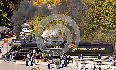 Old fashioned steam locomotive in rural Maryland Editorial Stock Photo