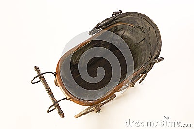 Old-fashioned stroller isolated. In the style of steampunk style. Stock Photo