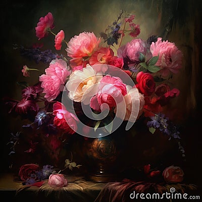 Old-fashioned style painting of summer flowers Stock Photo