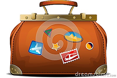 Old-fashioned travel bag (valise) Vector Illustration