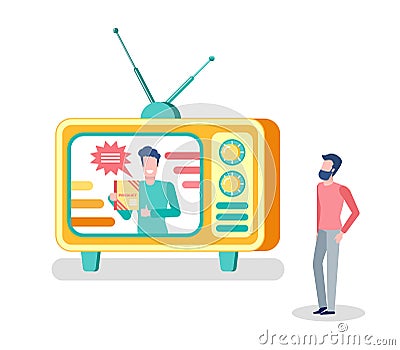 Old Fashioned TV Set with Antenna Show Broadcast Vector Illustration