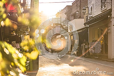 Old-fashionned shopping street Yanaka Ginza famous as a spectacular spot for sunset golden hour from the Yuyakedandan stairs which Editorial Stock Photo