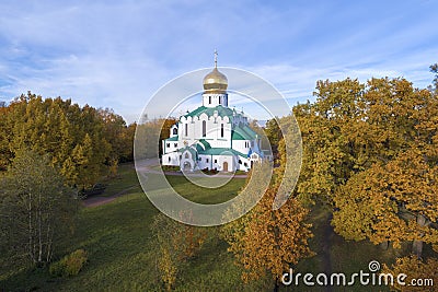 Old Fedorovsky Cathedral in autumn landscape. Tsarskoye Selo Pushkin Stock Photo