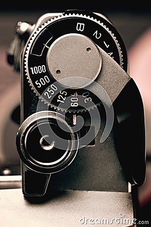 Old Film Camera detail of the Trigger and Shutter Speed Control Stock Photo