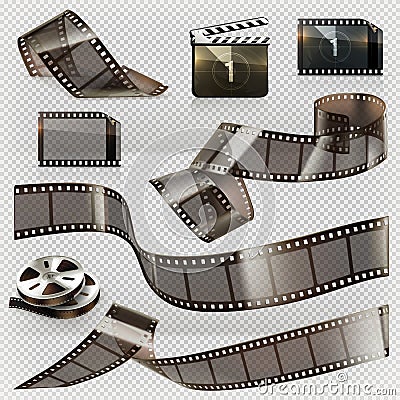 Old film strip with transparency, vector icon set Vector Illustration