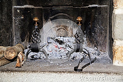 Old fireplace burning Stock Photo