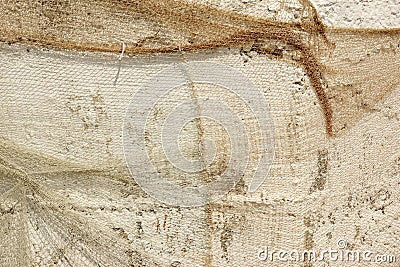 Old Fish Net Hanging And Covered Whitewashed Rustic Concrete Wall Stock Photo