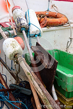 Old fishing boat equipement Stock Photo