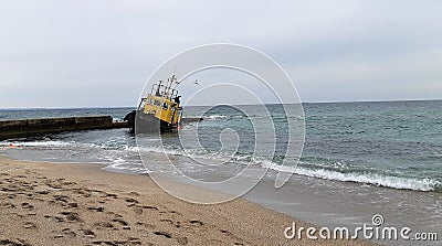 Old flooded towing ship. Shipwreck. Sunken towing ship Odessa Ukraine Editorial Stock Photo