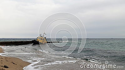 Old flooded towing ship. Shipwreck. Sunken towing ship Odessa Ukraine Editorial Stock Photo