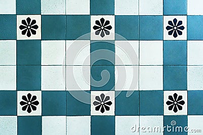 Old floor tiles, beautiful ornament. Blue. Stock Photo