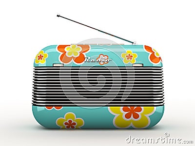 Old flovers pattern vintage retro style radio receiver isolated Stock Photo
