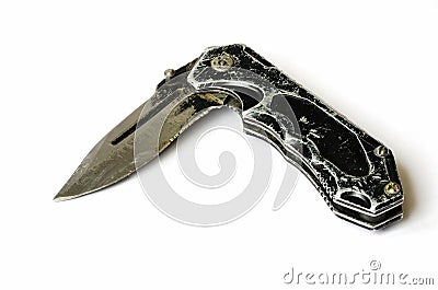 Old folding knife on a white background Stock Photo