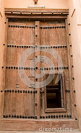 Old fort wooden door Arabic Islamic architecture Stock Photo