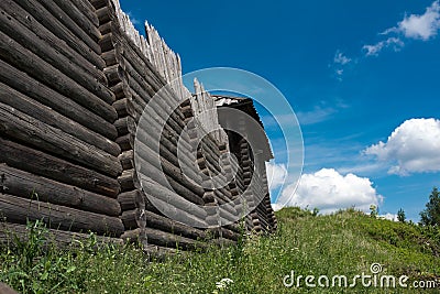 Old fortified settlement, wooden old wall Stock Photo