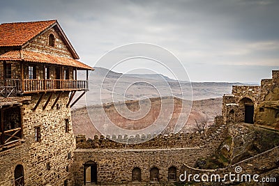 Old fortress walls with merlons, David Goreja monastery ortodox Stock Photo
