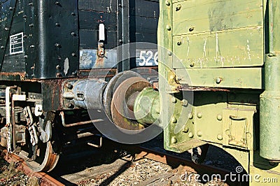 Old freight train coupling bumpers Stock Photo