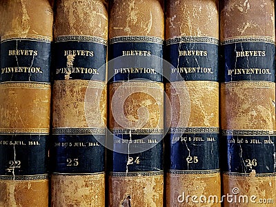 Old French books, invention patents Stock Photo