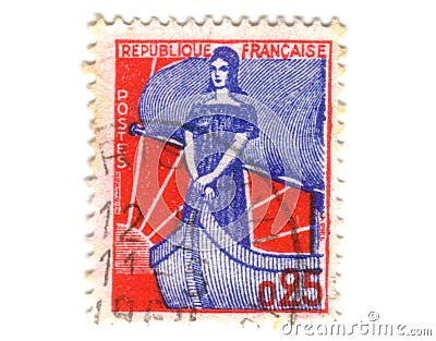 Old french stamp with lady Editorial Stock Photo