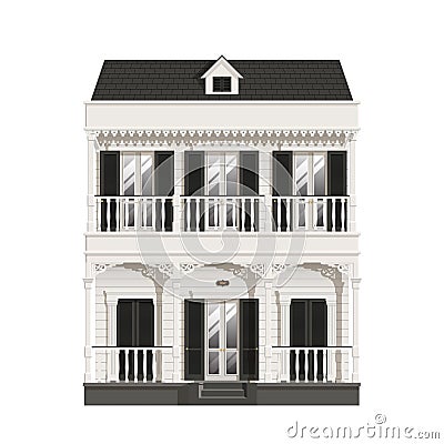 Old French Style House Building Vector Illustration