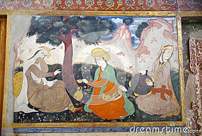 Old fresco in palace Chehel Sotoun Stock Photo