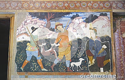 Old fresco in palace Chehel Sotoun Stock Photo