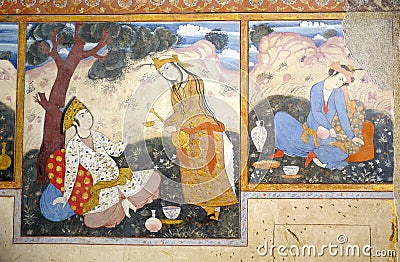 Old fresco in palace Chehel Sotoun Stock Photo