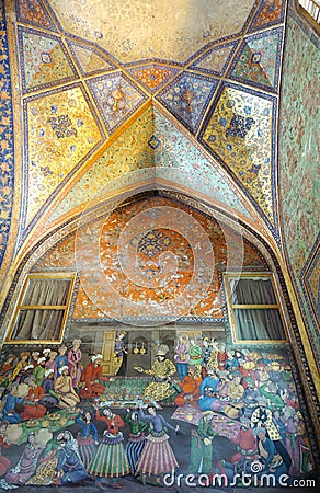 Old fresco in palace Chehel Sotoun Stock Photo
