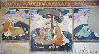 Old fresco in palace Chehel Sotoun Stock Photo